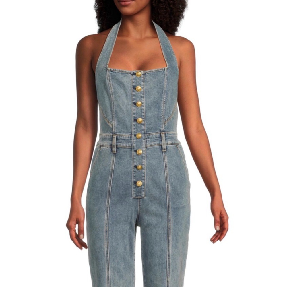 NWT Alice + Olivia Denim Halter Jumpsuit